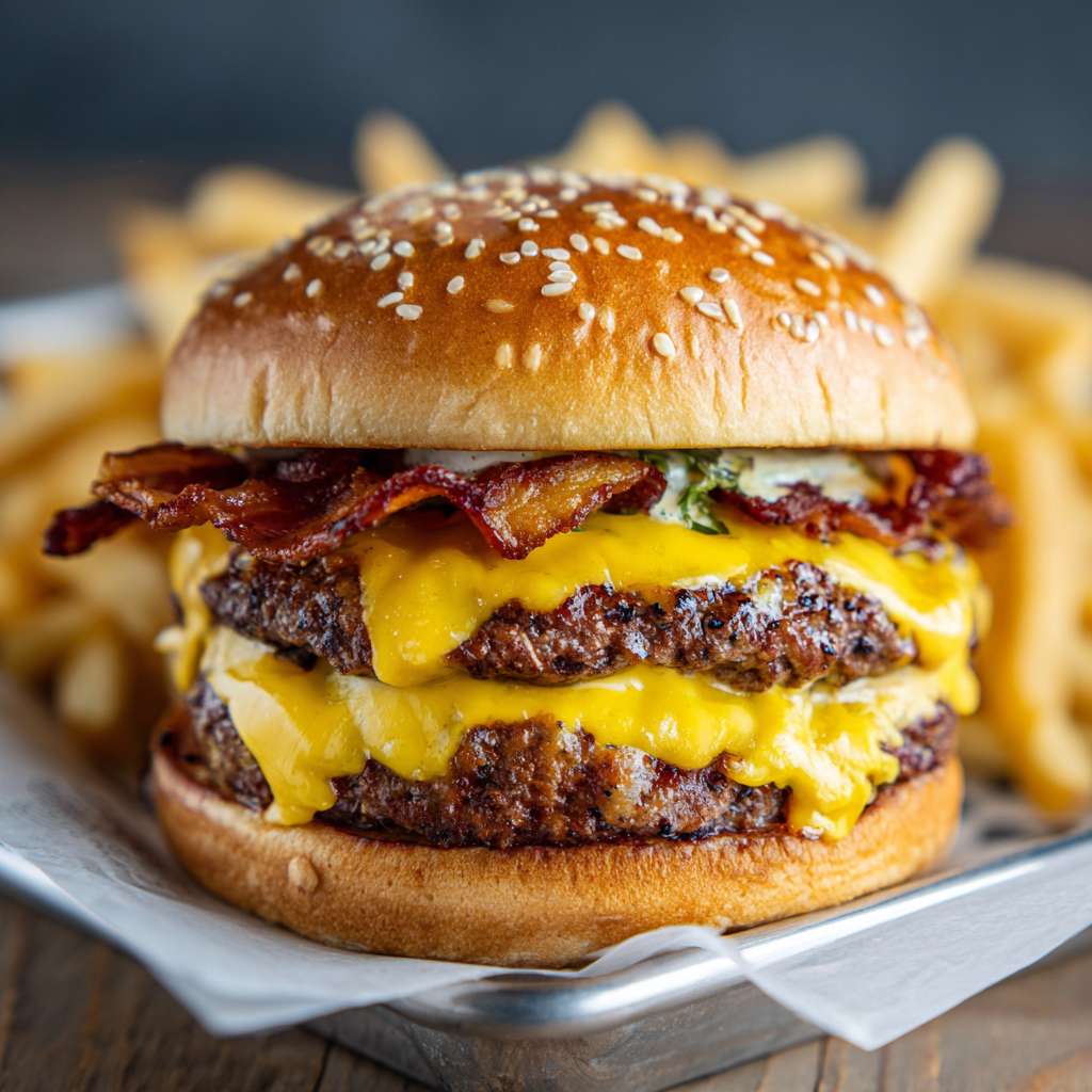 3. Double Bacon Cheesburger with Fries or Tots