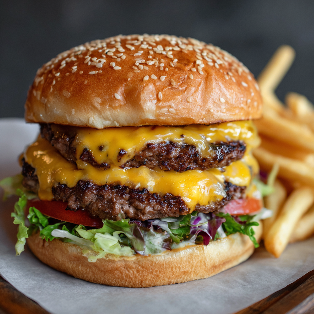 2. Double Cheeseburger with Fries or Tots